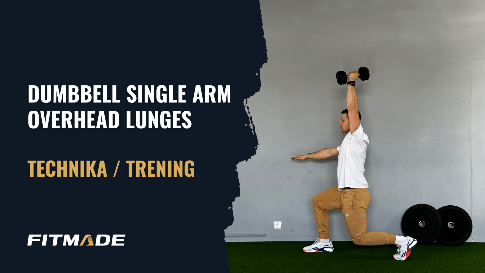 Dumbbell single arm overhead lunges